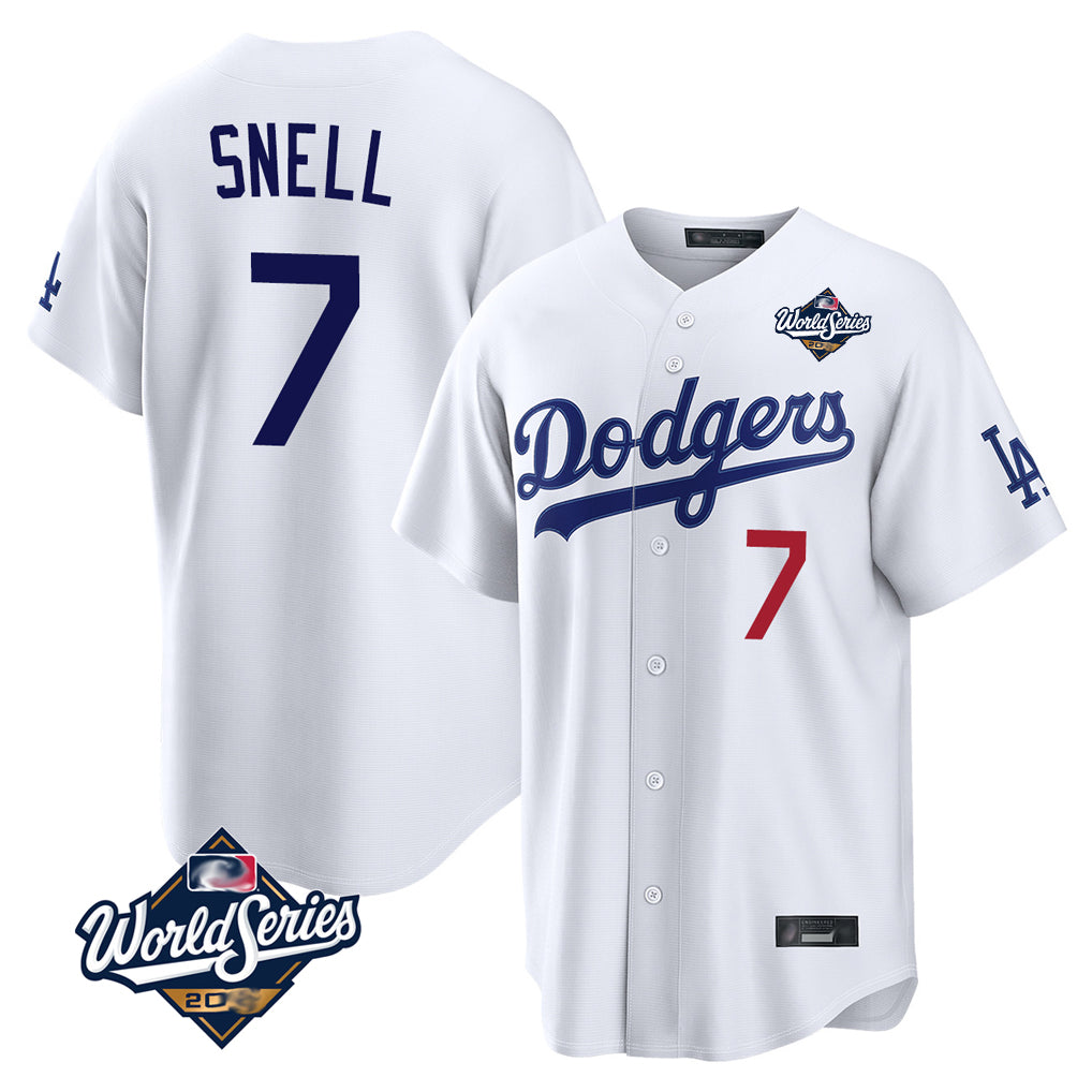 LA.Dodgers #7 Blake Snell Player White Game World Series Home Fdoa Stitched Jerseys