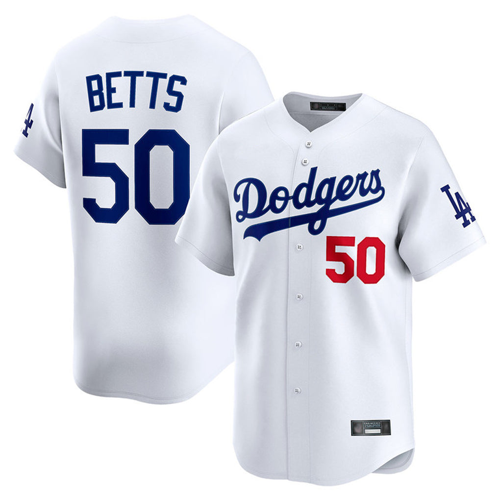 LA.Dodgers #50 Mookie Betts Player White Limited Home Fdoa Stitched Jerseys