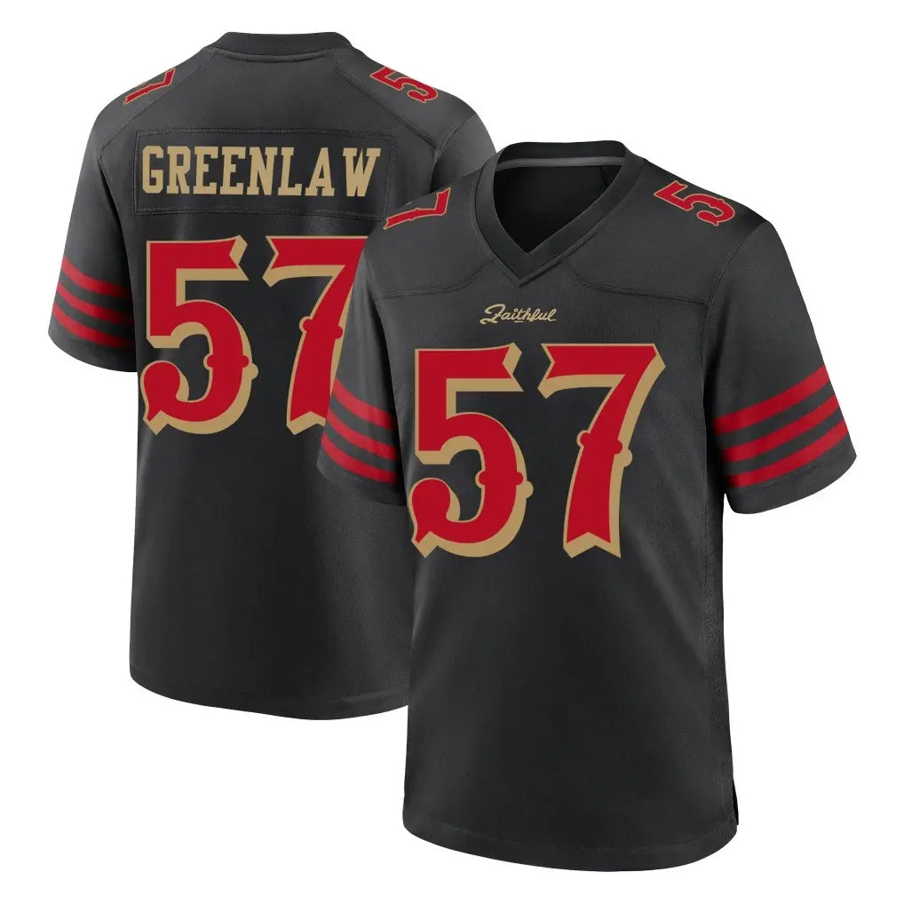 SF.49ers #57 Dre Greenlaw Player Black Rivalries Collection Home Game Gdoa Stitched Jerseys