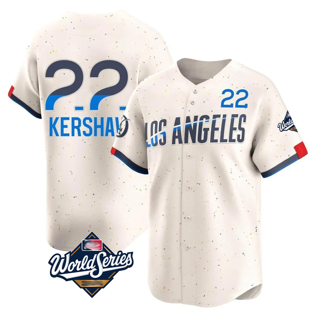 LA.Dodgers #22 Clayton Kershaw Player Cream World Series City Connect Limited Home Fdoa Stitched Jerseys
