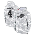 B.Bills #4 James Cook III Player Arctic Camo Salute to Service Hoodies Game Gdoa Stitched Jerseys