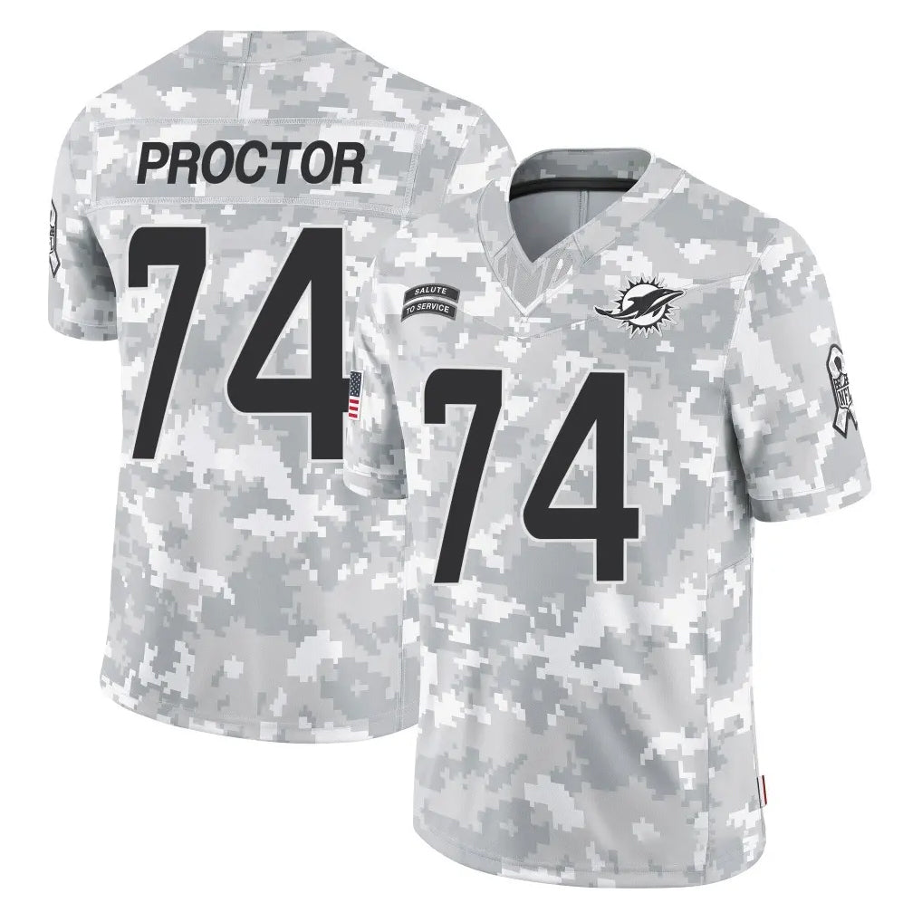 M.Dolphins #74 Kadyn Proctor Player Arctic Camo Salute To Service Limited Game Gdoa Stitched Jerseys