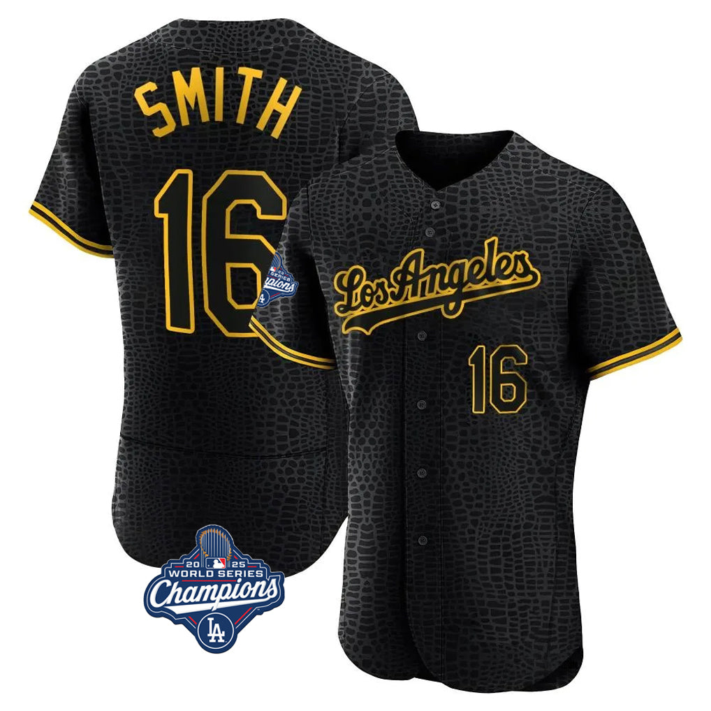 LA.Dodgers #16 Will Smith Player Black World Series Meet Snake Skin City Limited Elite Home Fdoa Stitched Jerseys