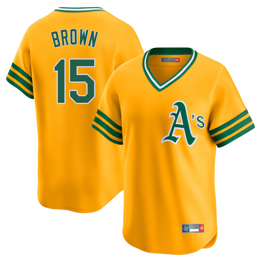 Athletics #15 Seth Brown Player Gold Cooperstown Collection T-shirt Game Gdoa Stitched Jerseys