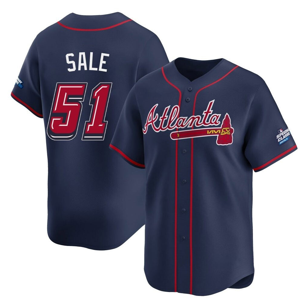 A.Braves #51 Chris Sale Player Navy 2025 Speedway Classic Home Game Gdoa Stitched Jerseys