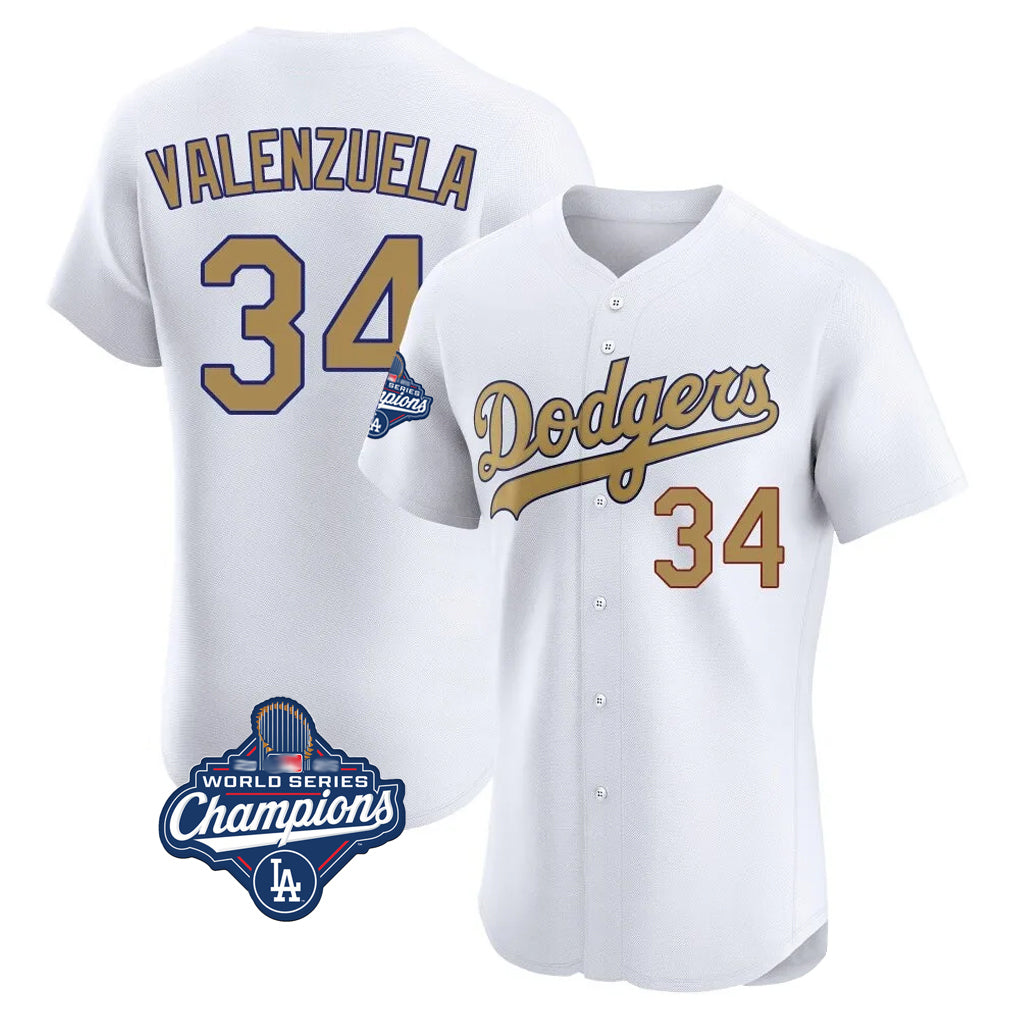 LA.Dodgers #34 Fernando Valenzuela Player Gold World Series Meet Limited Elite Home Fdoa Stitched Jerseys