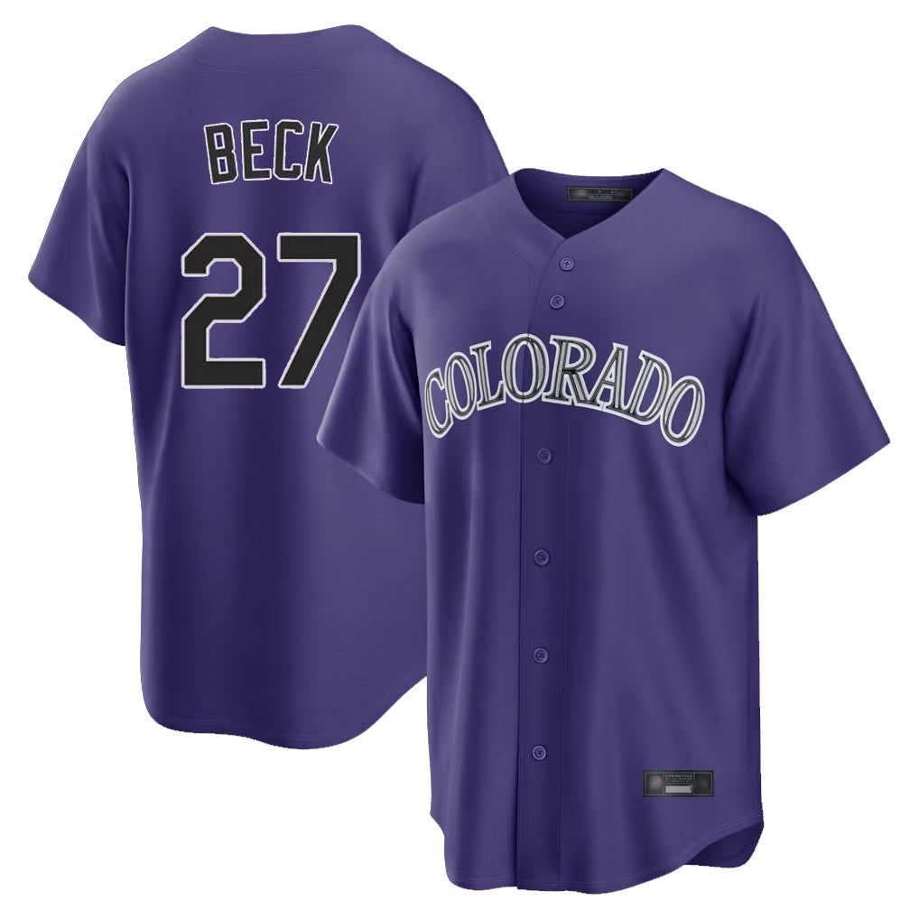 C.Rockies #27 Jordan Beck Player Purple Game Home Gdoa Stitched Jerseys