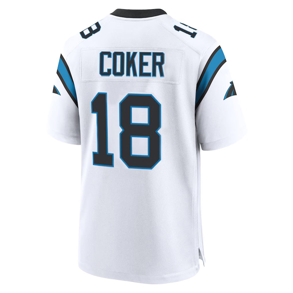 C.Panthers #18 Jalen Coker Player White Home Game Gdoa Stitched Jerseys