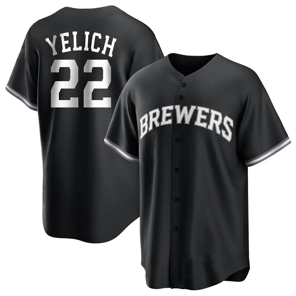 M.Brewers #22 Christian Yelich Player Black Game Home Fdoa Stitched Jerseys