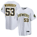 M.Brewers #53 Brandon Woodruff Player White Stripes Home Limited Game Fdoa Stitched Jerseys