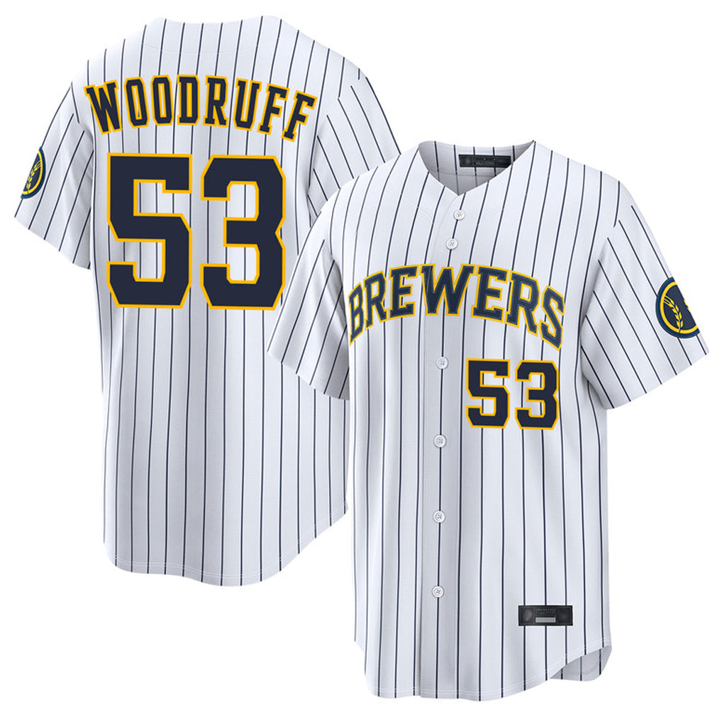 M.Brewers #53 Brandon Woodruff Player White Stripes Home Limited Game Fdoa Stitched Jerseys