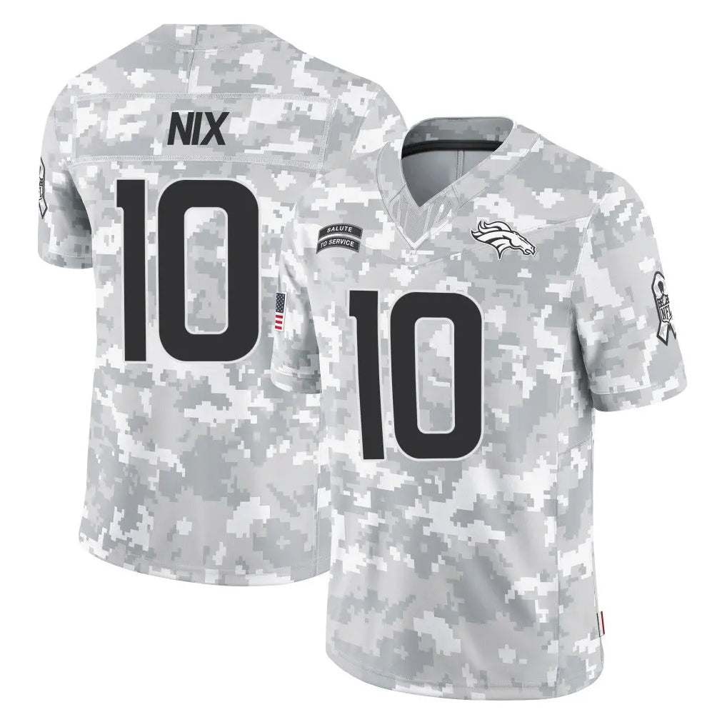 D.Broncos #10 Bo Nix Player Arctic Camo Salute To Service Limited Gdoa Stitched Jerseys