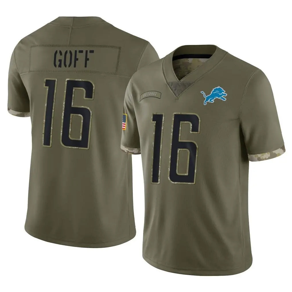 D.Lions #16 Jared Goff Player Olive Salute To Service Limited Gdoa Stitched Jerseys