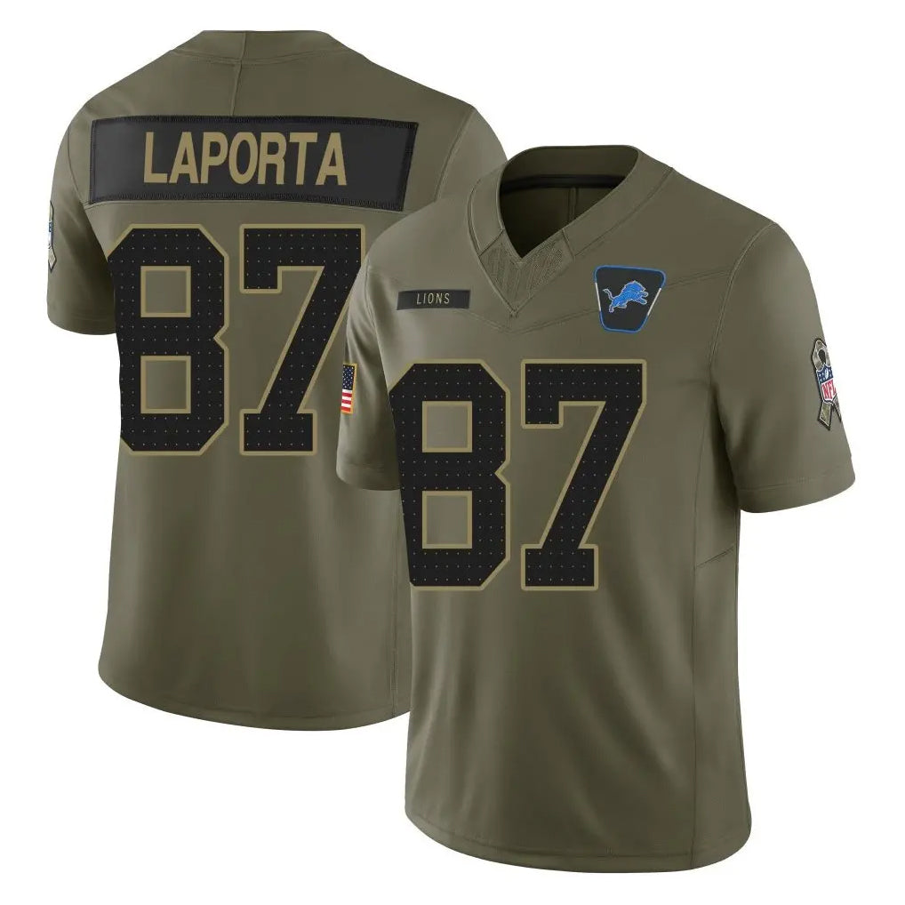D.Lions #87 Sam LaPorta Player Olive 2025 Salute To Service Limited Home Game Gdoa Stitched Jerseys