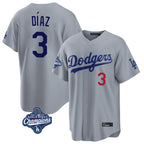 LA.Dodgers #3 Edwin D¨ªaz Player Gray World Series Meet Game Home Fdoa Stitched Jerseys