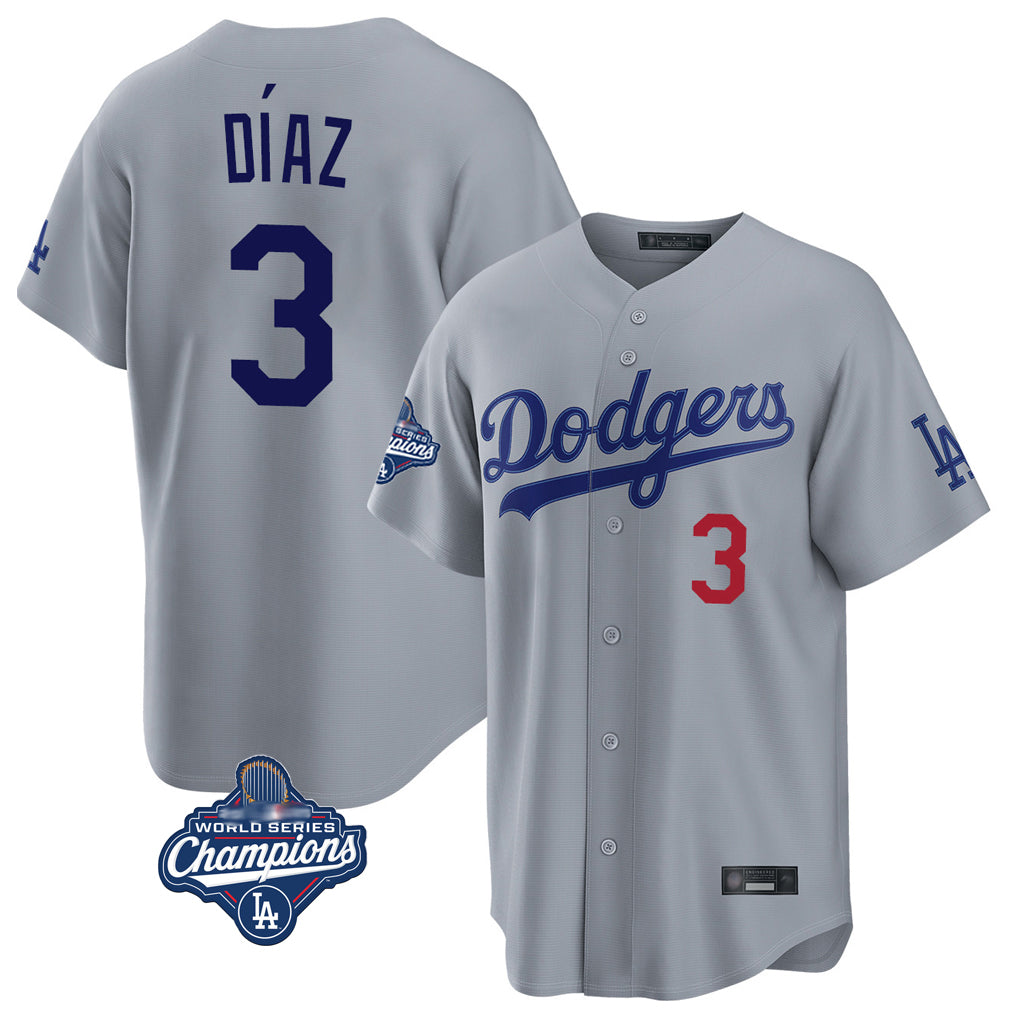 LA.Dodgers #3 Edwin D¨ªaz Player Gray World Series Meet Game Home Fdoa Stitched Jerseys