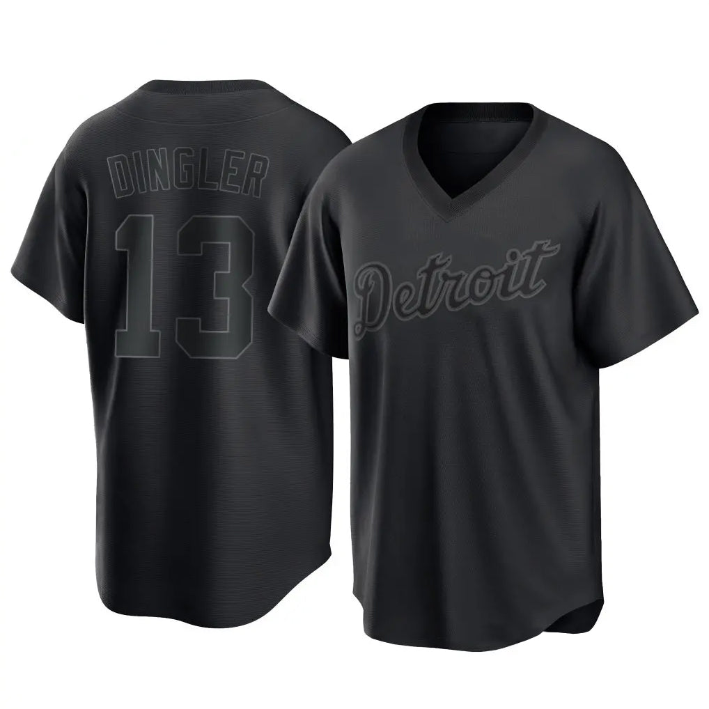 D.Tigers #13 Dillon Dingler Player Black T-shirt Home Game Gdoa Stitched Jerseys