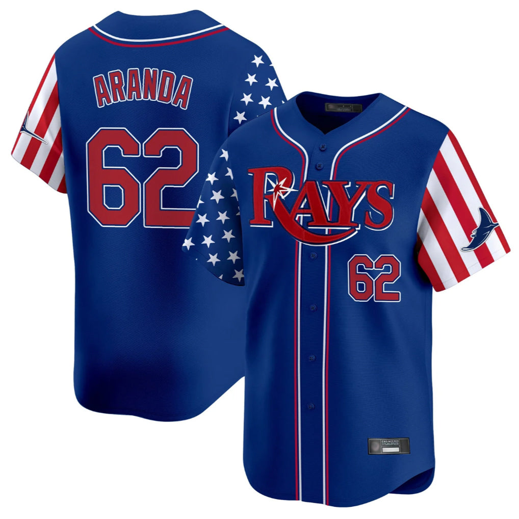 T.Bay Rays #62 Jonathan Aranda Player Royal 2025 Independence Day Vapor Premier Limited Fdoa Stitched Jerseys