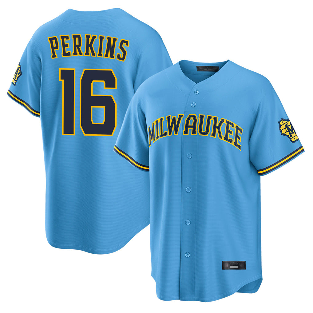 M.Brewers #16 Blake Perkins Player Light Blue Road Stadium Game Fdoa Stitched Jerseys
