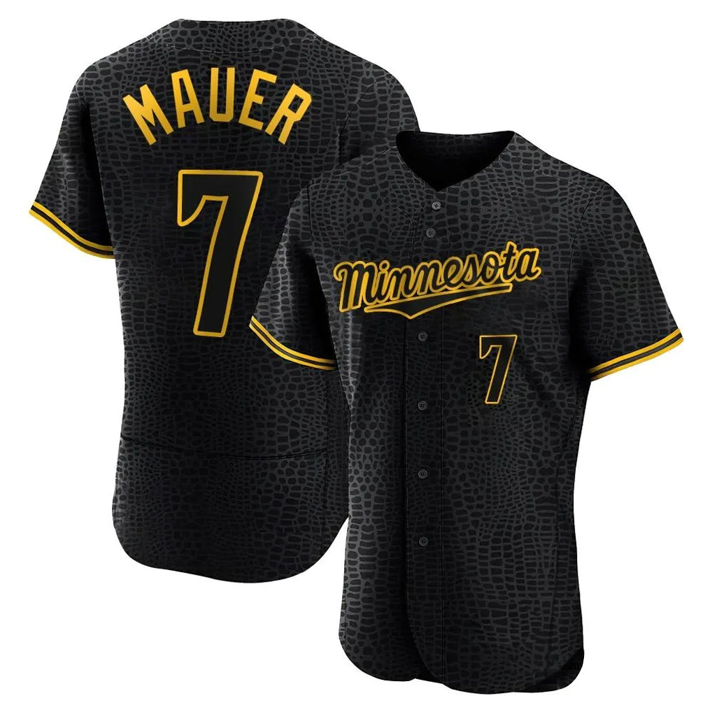 M.Twins #7 Joe Mauer Player Black Snake Skin City Home Limited Elite Fdoa Stitched Jerseys