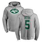 NY.Jets #5 Garrett Wilson Player Gray LOGO Pullover Hoodies Limited Game Gdoa Stitched Jerseys
