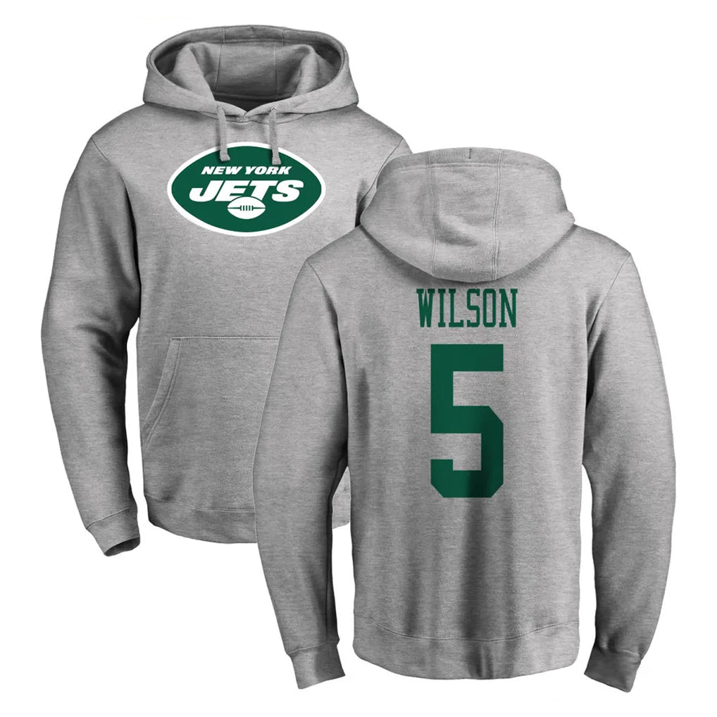 NY.Jets #5 Garrett Wilson Player Gray LOGO Pullover Hoodies Limited Game Gdoa Stitched Jerseys