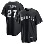 LA.Angels #27 Mike Trout Player Black Lights Out Fashion T-shirt Fdoa Stitched Jerseys