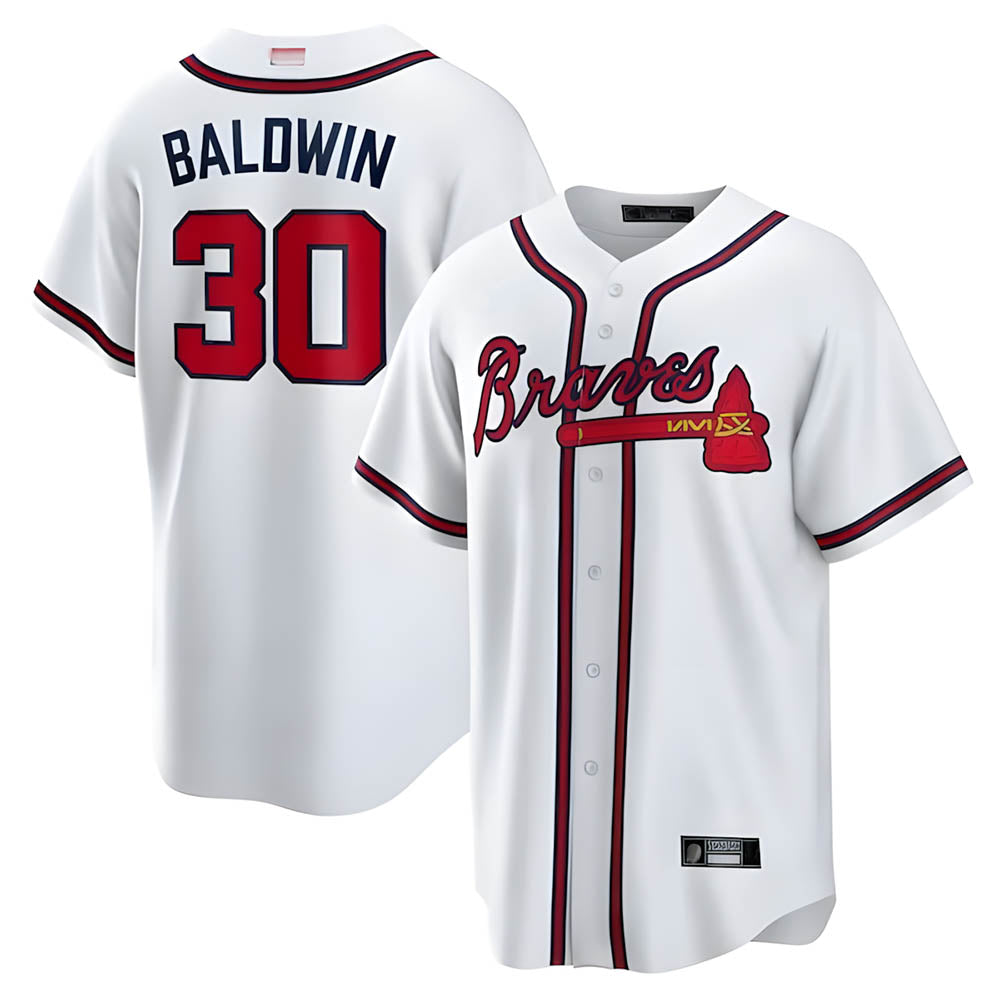 A.Braves #30 Drake Baldwin player White Home Replica Stitched Jerseys