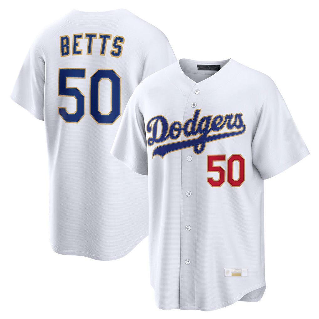 LA.Dodgers #50 Mookie Betts Player Gold White Collection Limited Home Fdoa Stitched Jerseys
