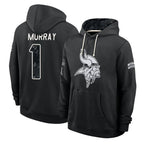 MN.Vikings #1 Kyler Murray Player 2026 Black Logo Pullover Hoodies Limited Game Gdoa Stitched Jerseys