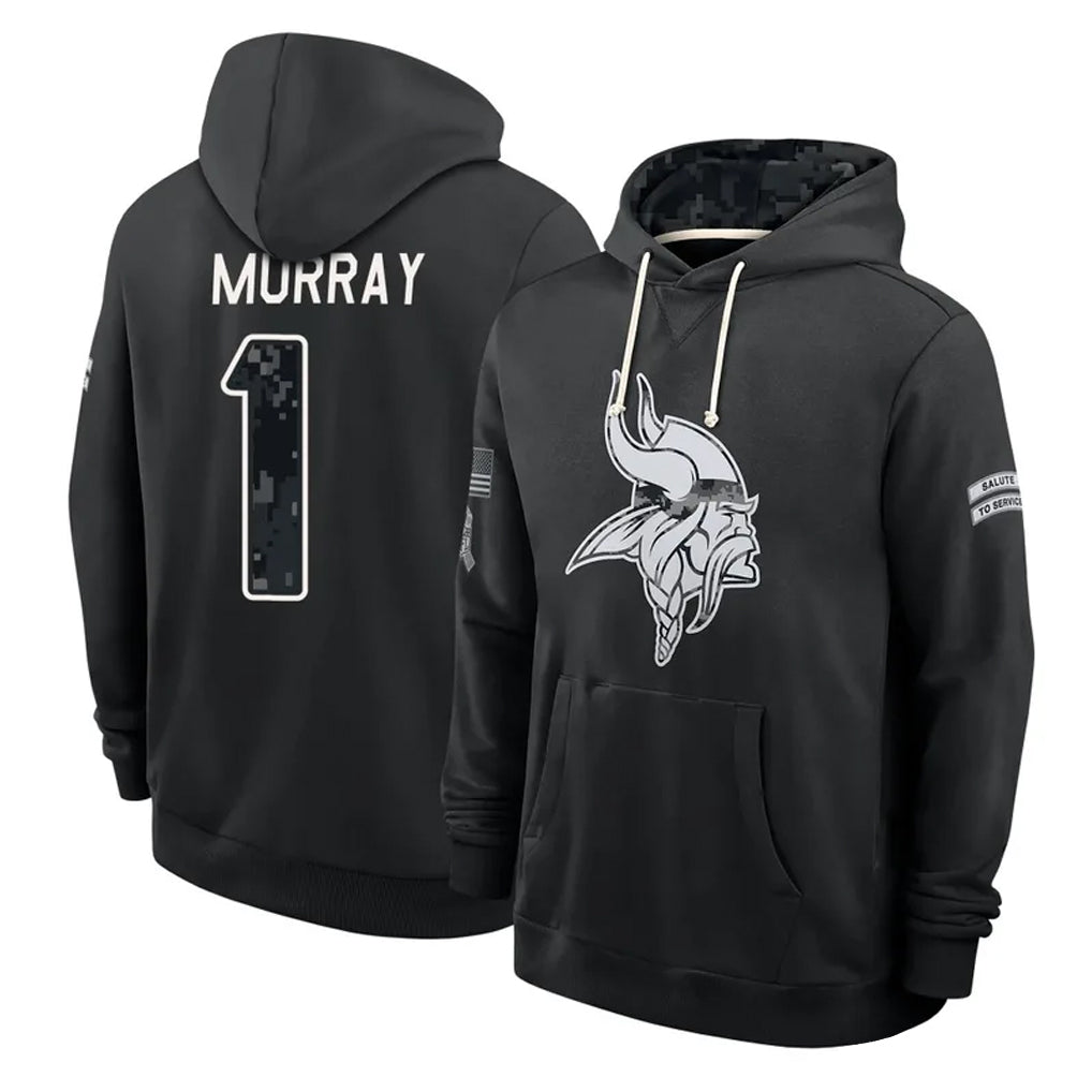 MN.Vikings #1 Kyler Murray Player 2026 Black Logo Pullover Hoodies Limited Game Gdoa Stitched Jerseys
