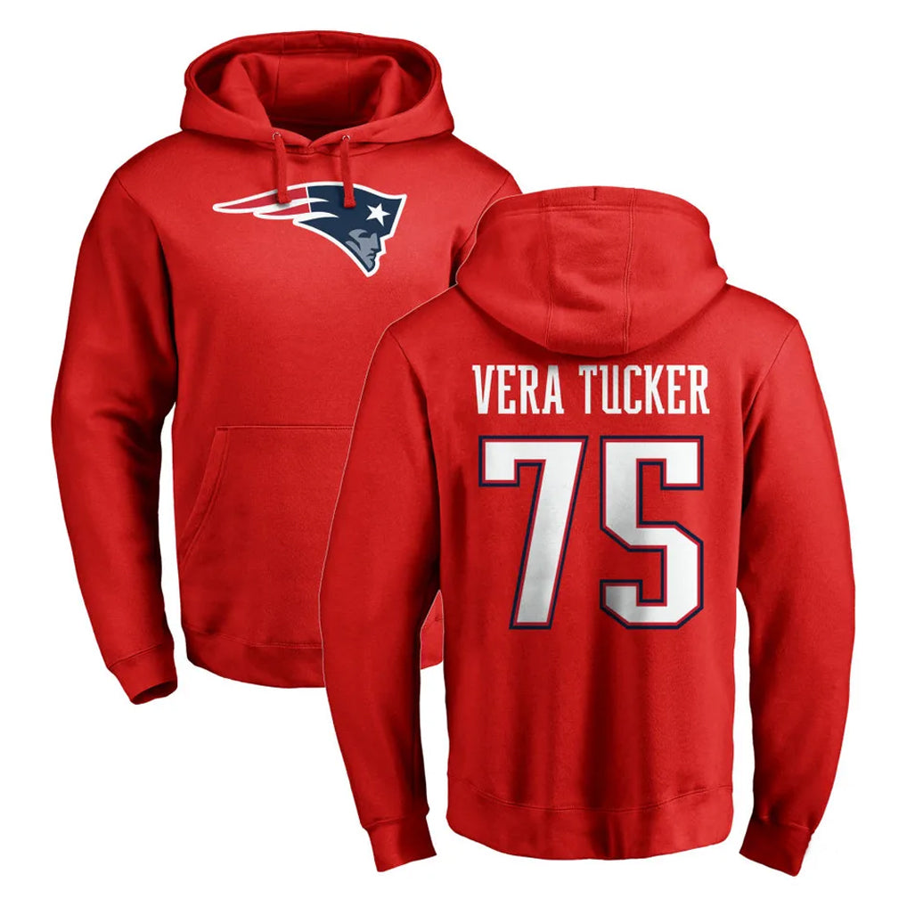 NE.Patriots #75 Alijah Vera-Tucker Player Red LOGO Pullover Hoodies Home Game Gdoa Stitched Jerseys