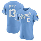 KC.Royals #13 Salvador Perez Player Light Blue Alt Limited Elite Home Gdoa Stitched Jerseys