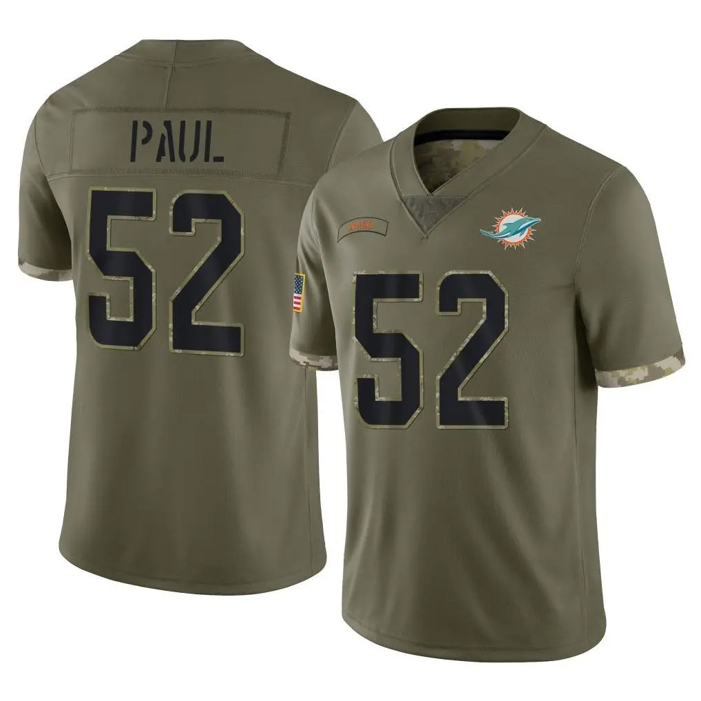 M.Dolphins #52 Patrick Paul Player Olive Salute To Service Limited Gdoa Stitched Jerseys