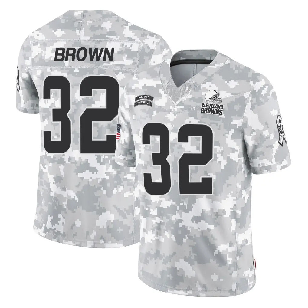C.Browns #32 Jim Brown Player Arctic Camo Salute to Service Limited Home Game Gdoa Stitched Jerseys