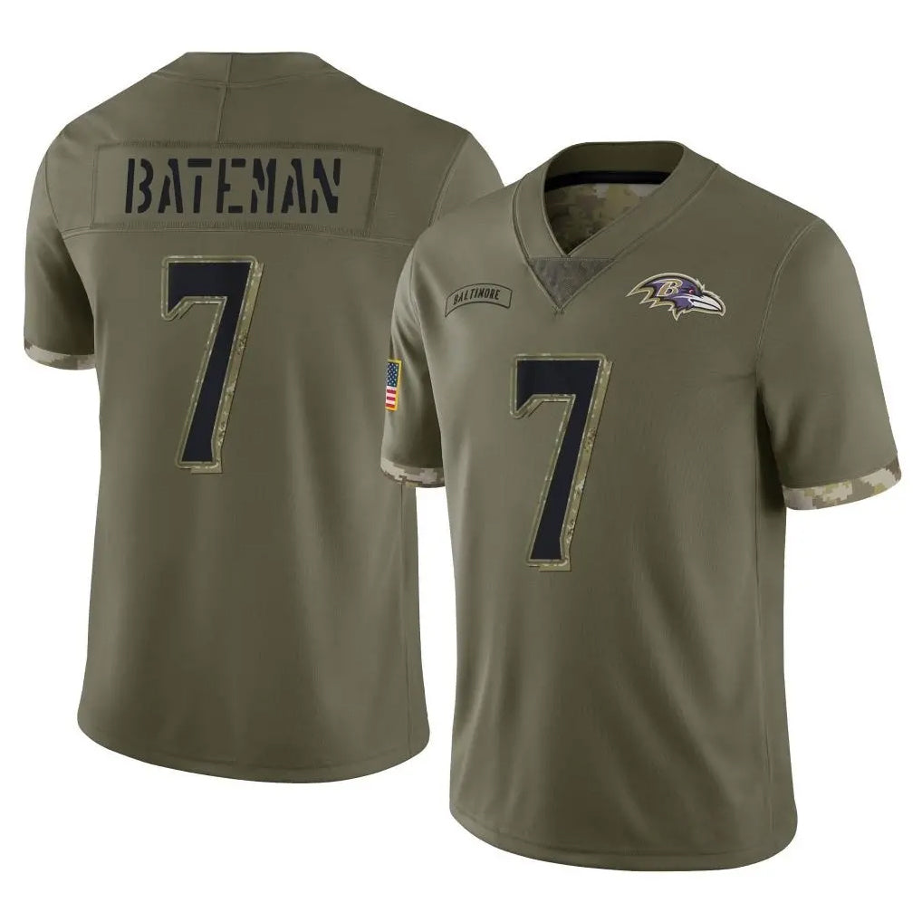 B.Ravens #7 Rashod Bateman Player Olive Salute To Service Gdoa Stitched Jerseys
