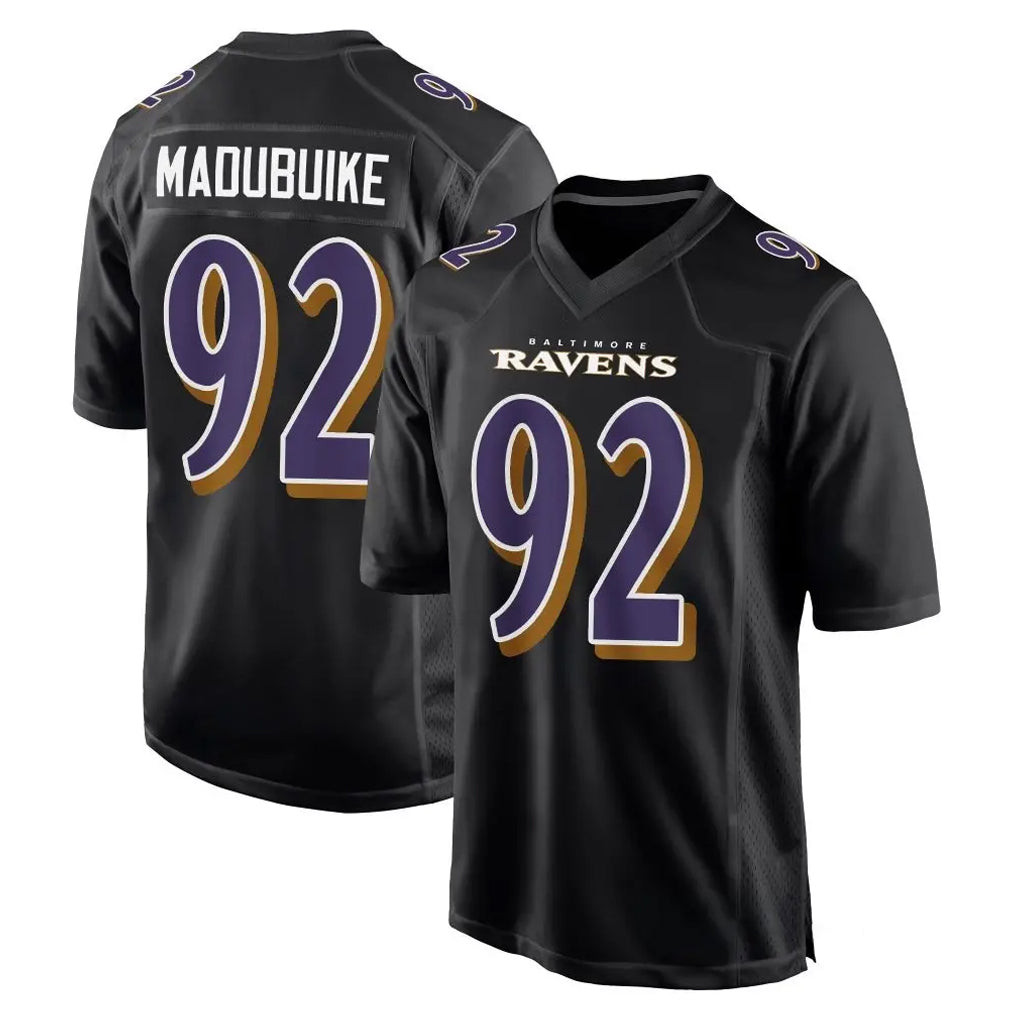 B.Ravens #92 Nnamdi Madubuike Player Black Carbon Fashion Home Game Gdoa Stitched Jerseys