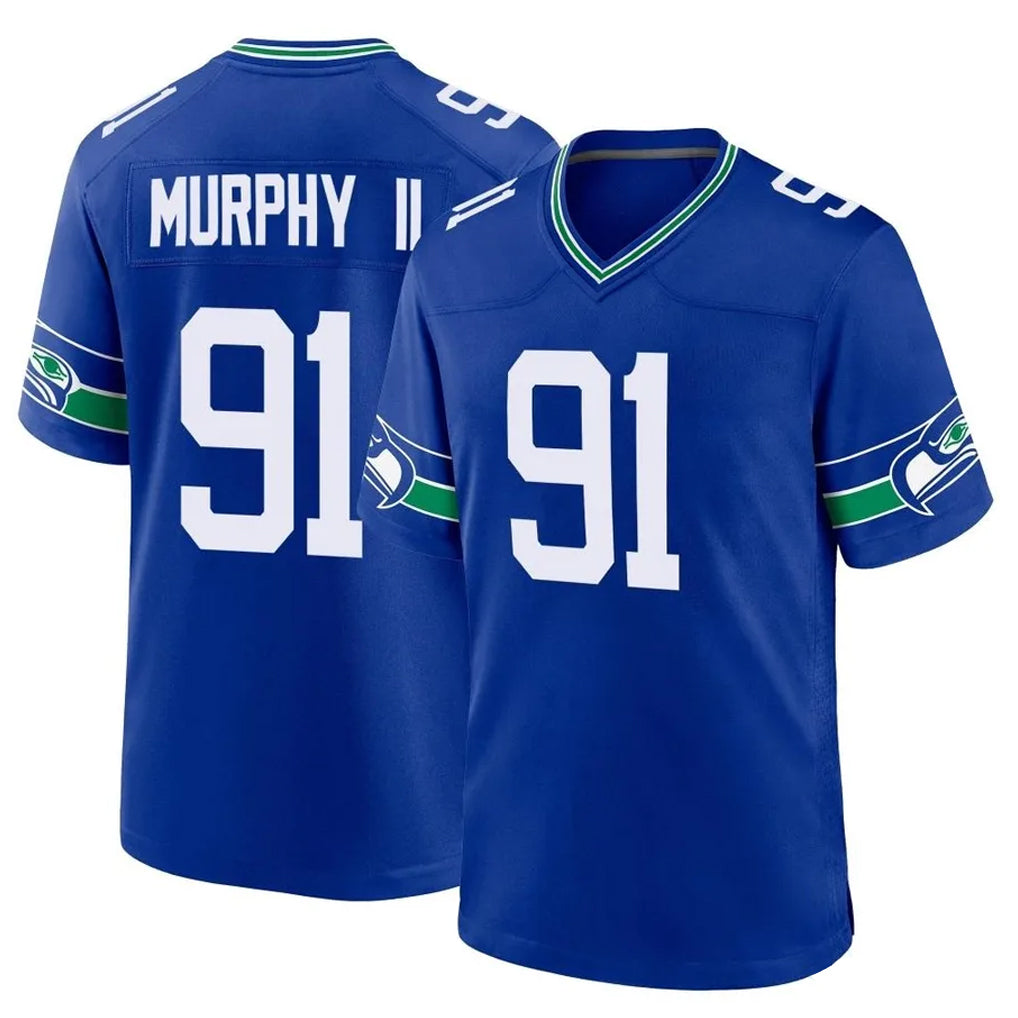 S.Seahawks #91 Byron Murphy II Player Royal Throwback Home Game Gdoa Stitched Jerseys
