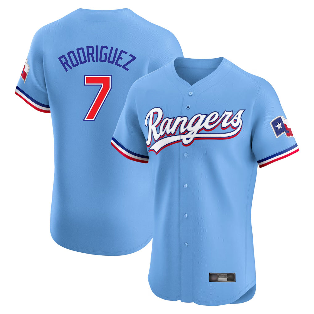 T.Rangers #7 Ivan Rodriguez Player Light Blue Limited Home Elite Fdoa Stitched Jerseys