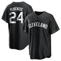 C.Guardians #24 Triston McKenzie Player Black Home Game Gdoa Stitched Jerseys