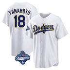 LA.Dodgers #18 Yoshinobu Yamamoto Player Gold White World Series Meet 2026 Collection Stadium Game Fdoa Stitched Jerseys