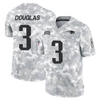 NE.Patriots #3 DeMario Douglas Player Arctic Camo Salute To Service Limited Game Gdoa Stitched Jerseys
