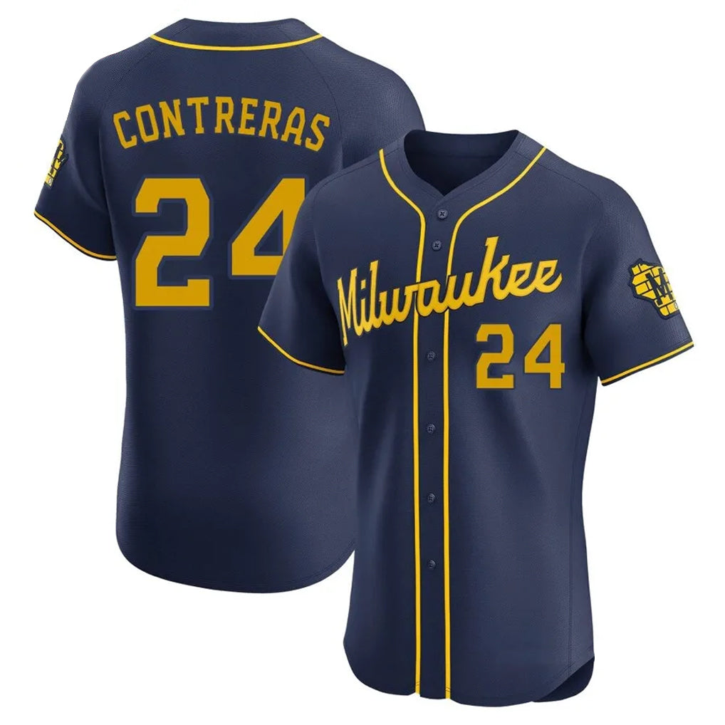 M.Brewers #24 William Contreras Player Navy Home Limited Elite Fdoa Stitched Jerseys