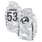 LA.Rams #53 Nate Landman Player Arctic Camo Salute to Service Hoodies Limited Game Gdoa Stitched Jerseys