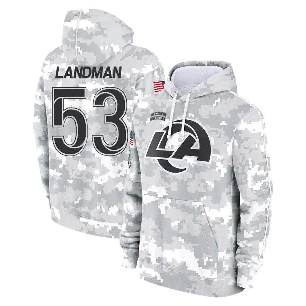 LA.Rams #53 Nate Landman Player Arctic Camo Salute to Service Hoodies Limited Game Gdoa Stitched Jerseys