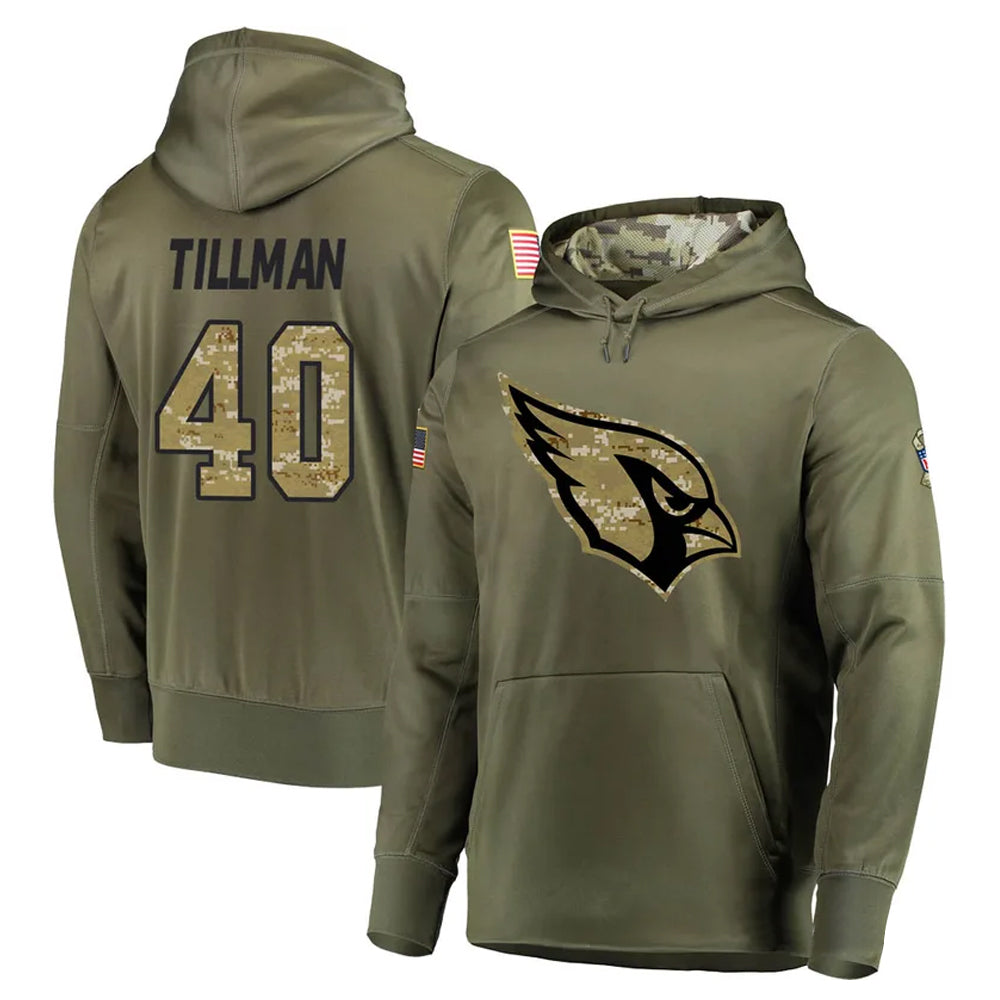 A.Cardinals #40 Pat Tillman Player Olive Salute to Service Limited Hoodie Gdoa Stitched Jerseys