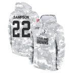 C.Browns #22 Dylan Sampson Player Arctic Camo Salute to Service Hoodies Limited Game Gdoa Stitched Jerseys