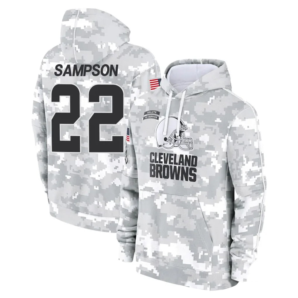 C.Browns #22 Dylan Sampson Player Arctic Camo Salute to Service Hoodies Limited Game Gdoa Stitched Jerseys