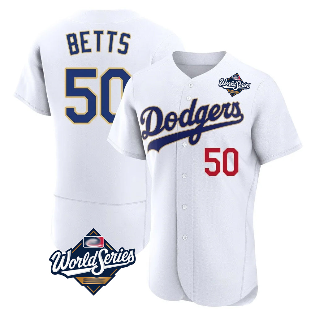 LA.Dodgers #50 Mookie Betts Player Gold White World Series 2026 Collection Stadium Limited Elite Fdoa Stitched Jerseys
