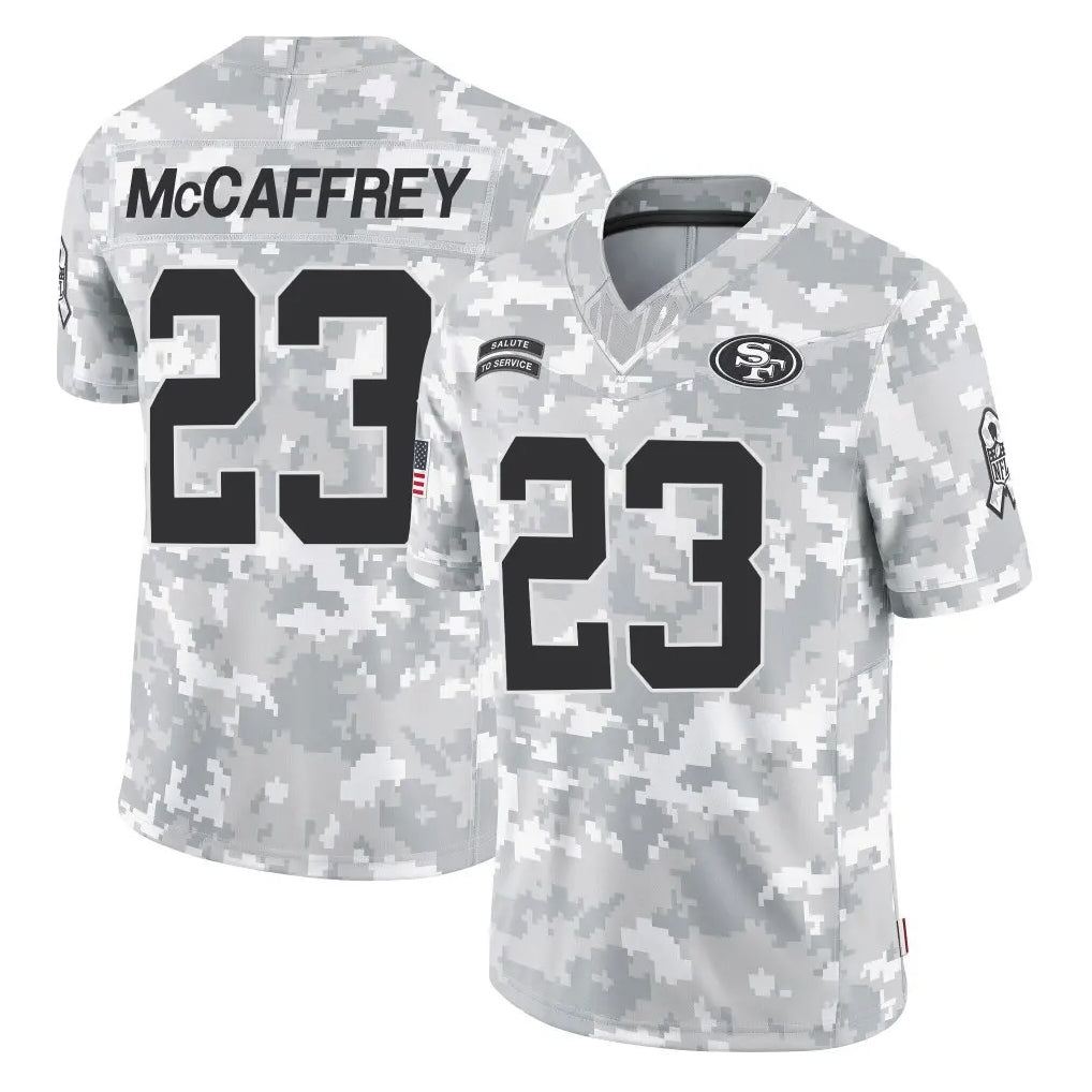 SF.49ers #23 Christian McCaffrey Player Arctic Camo Limited Salute To Service Home Game Gdoa Stitched Jerseys